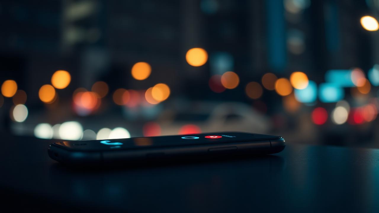 Smartphone qui sonne la nuit avec bokeh urbain